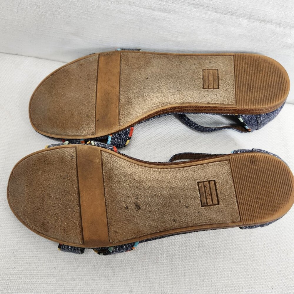 TOMS Womens 7.5 W Blue Ankle Strap Flat Sandals Chambray Buckle - Picture 6 of 6